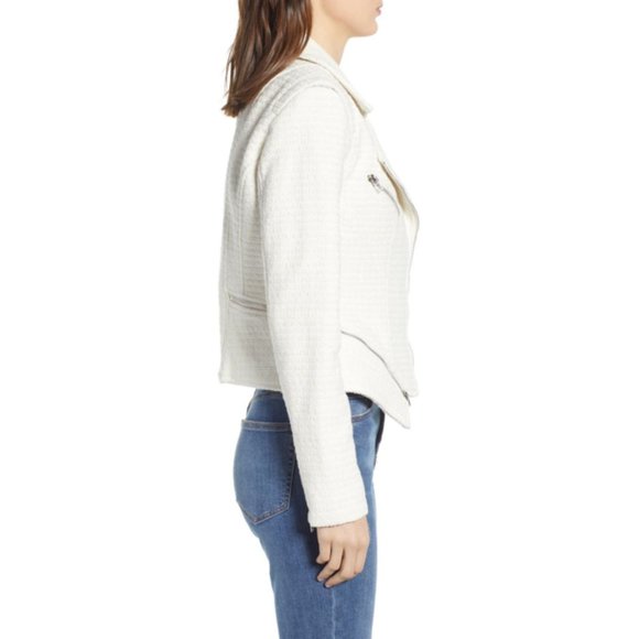 NWT BLANKNYC Tweed Fitted Zipper Moto Jacket in Off-White - Picture 3 of 12